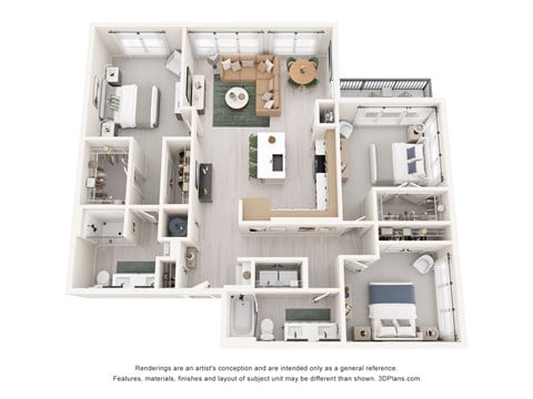 Floor plan for 3 beds, 2 baths, 1530 sqft